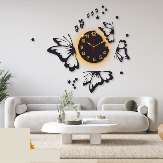 Butterfly Laminated Wall Clock With Backlight