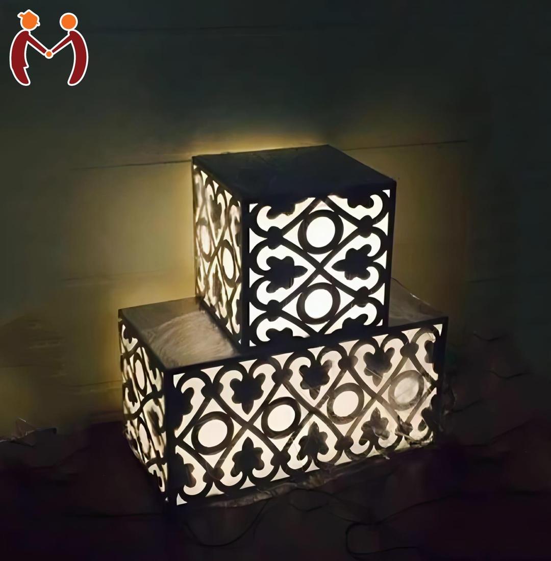 Wooden Double Lamp With Deep Laser Cutting