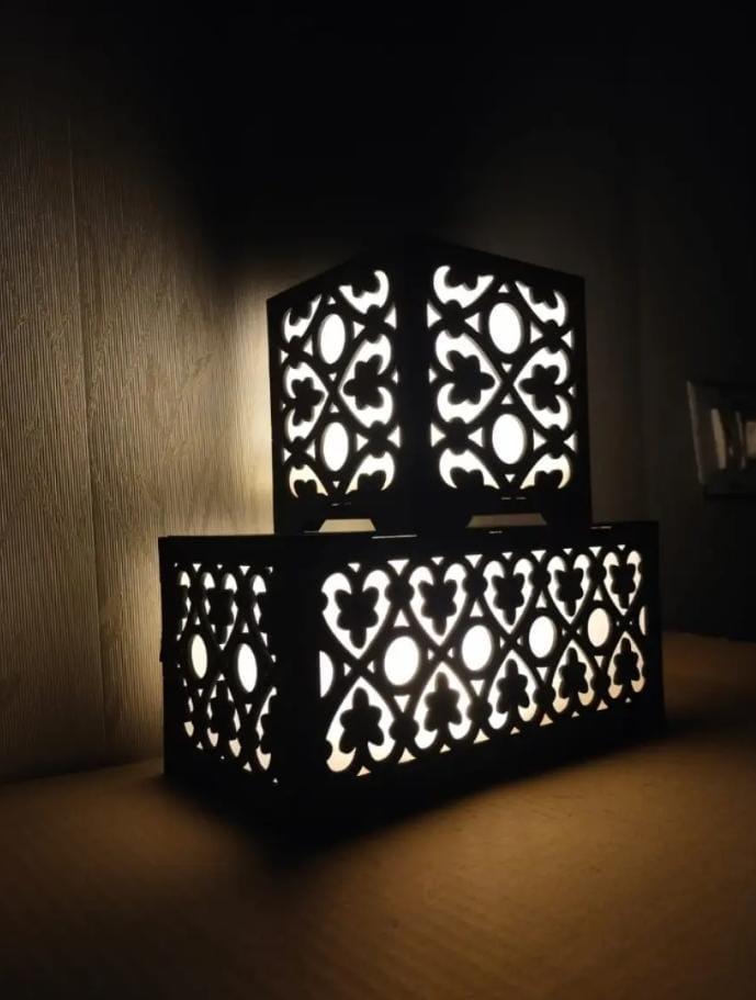 Wooden Double Lamp With Deep Laser Cutting