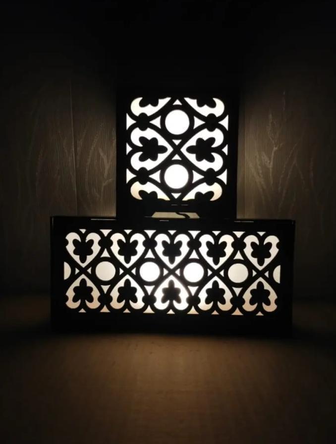 Wooden Double Lamp With Deep Laser Cutting