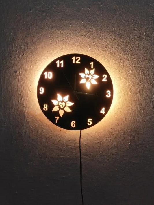 Flower Wooden Clock With Premium Light